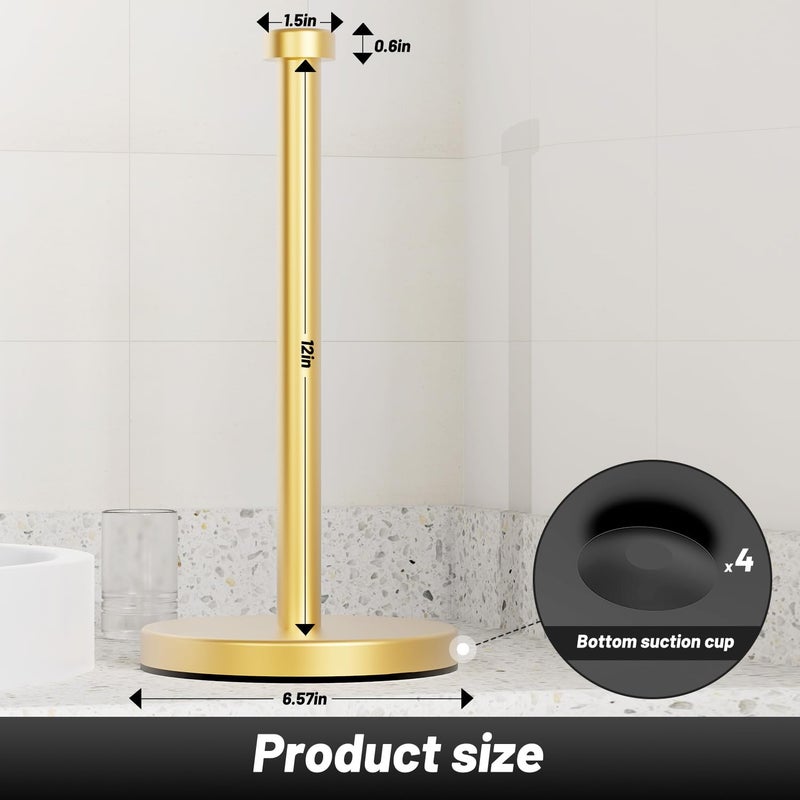 VEHHE Gold Paper Towel Holder  VEHHE Paper Towel Holder Stand  Paper Towel Holder with Weighted Base  Countertop Paper Towel Holder with Suction Cups for Kitchen Bathrooms - Image 3